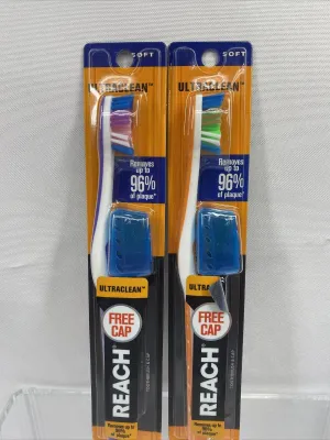 (2) Reach Fresh & Clean Soft Toothbrush Ultra Clean for Healthy Mouth & Cap