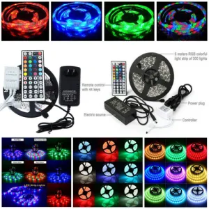 5M RGB 3528 5050 Waterproof LED Strip Light SMD 44 IR Remote 12V Power Full Kit