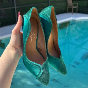 Jessica Simpson Emerald Green Satin Heels