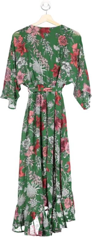 SilkFred Green Kimono Sleeve Floral Maxi Dress Size 8